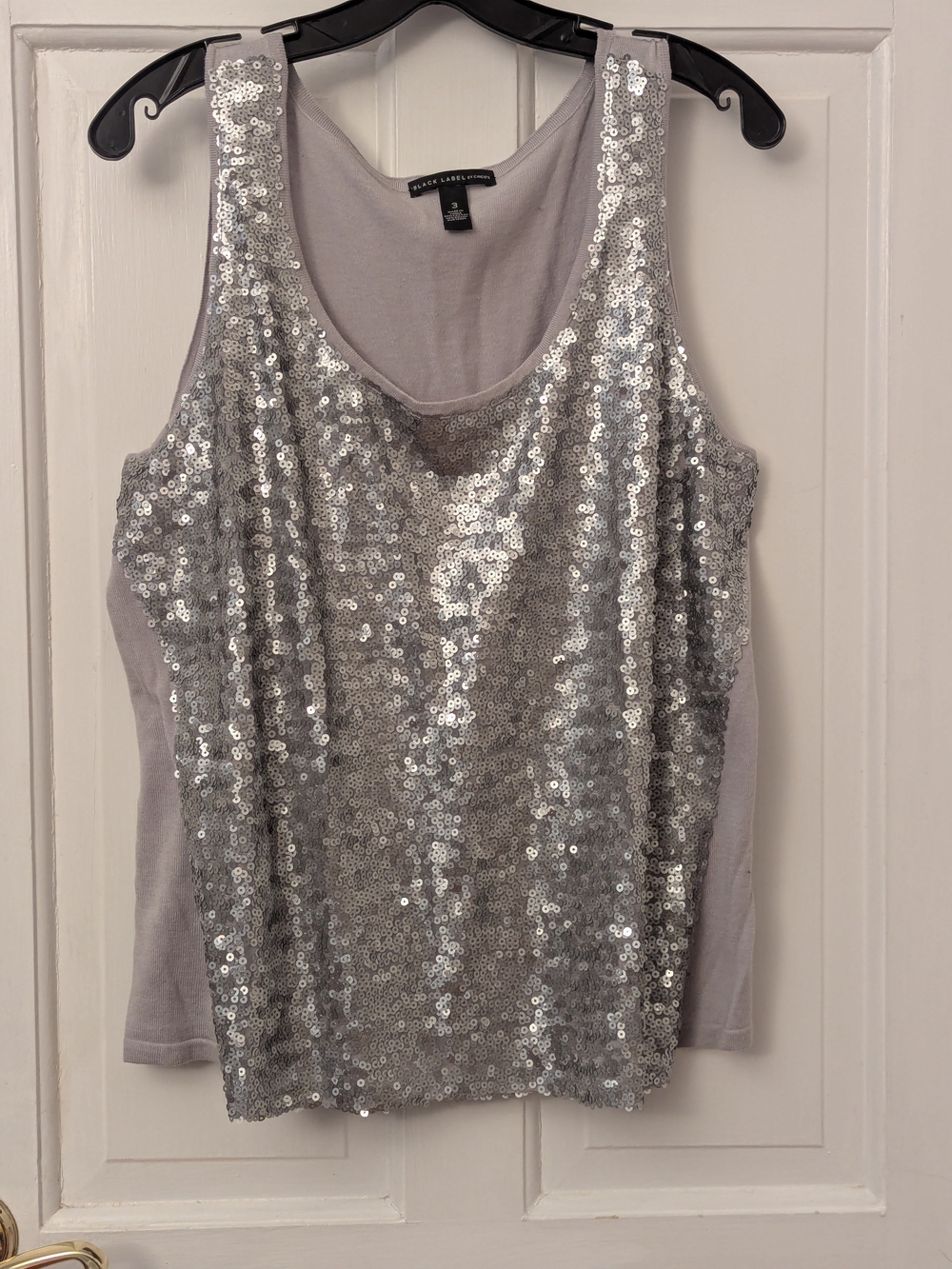 Black Label By chicos Silver Sequin Tank Top